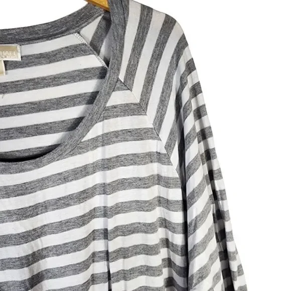 MICHAEL KORS WOMEN'S  GREY/WHITE STRIPED 3/4 SLEEVE TEE 0x - Picture 7 of 8